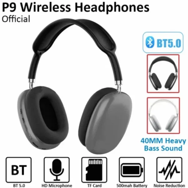 P9 Wireless Bluetooth Headphones with Noise Cancelling & Microphone - Over-Ear Gaming & Sports Headset